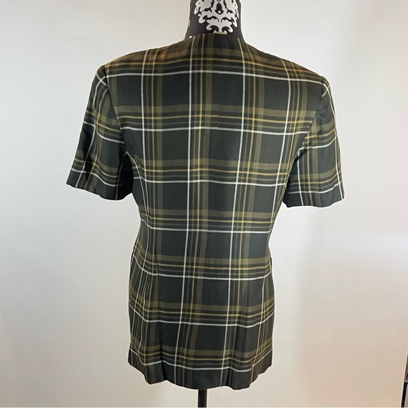 Jones New York Vintage Plaid Green/Beige Short Sleeve Suit - Picture 3 of 12